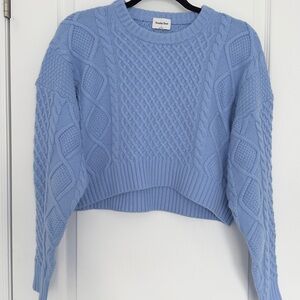 Aritzia Cropped Peggy Cable Knit Sweater, Blue